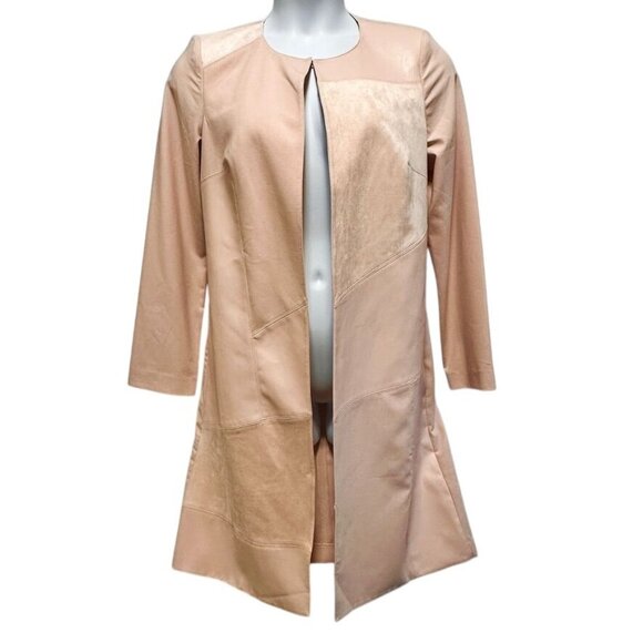 Calvin Klein Blush Pink Faux Suede Leather Long Open Coat Womens Jacket Size 10 - Picture 2 of 8